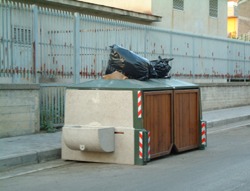 Un nuovo Cassonetto (stracolmo) con fioriere... senza fiori